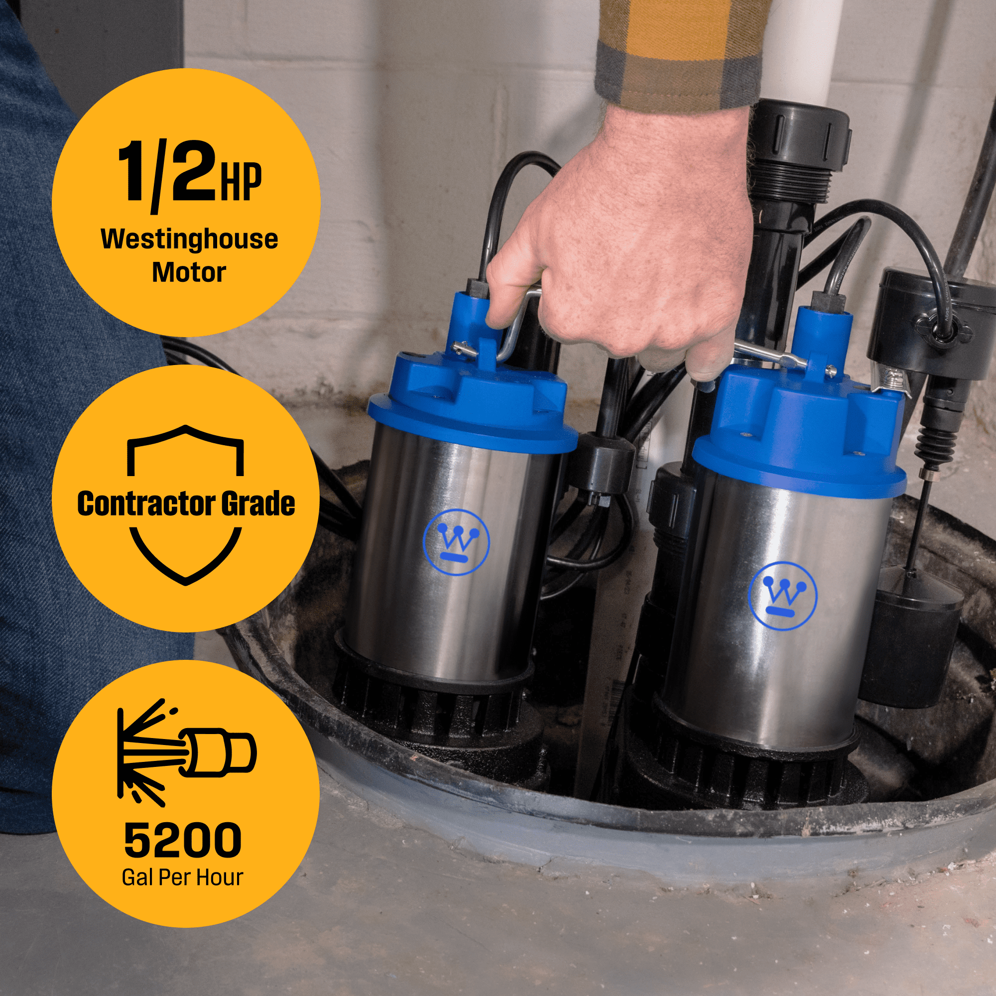 Westinghouse 1/2 HP Sump Pump With Battery Backup System - Up to 5200 GPH