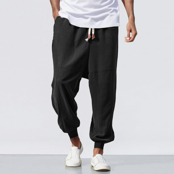 Men's Japanese Sweat Pants Casual Cotton Linen Stretch