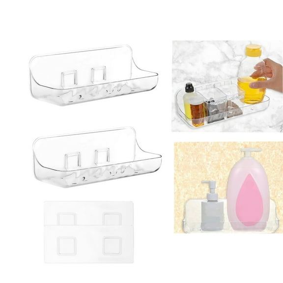 2Pack No Drilling Hang Walls Adhesive Shelf,9.5x3.5x3.2In Durable Clear Acrylic Floating Shelves,Acrylic Shower Shelves for Bathroom,Kitchen,Office