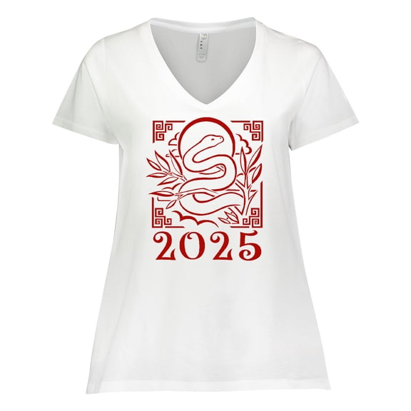Inktastic 2025 Chinese New Year Snake Women's Plus Size V-Neck T-Shirt