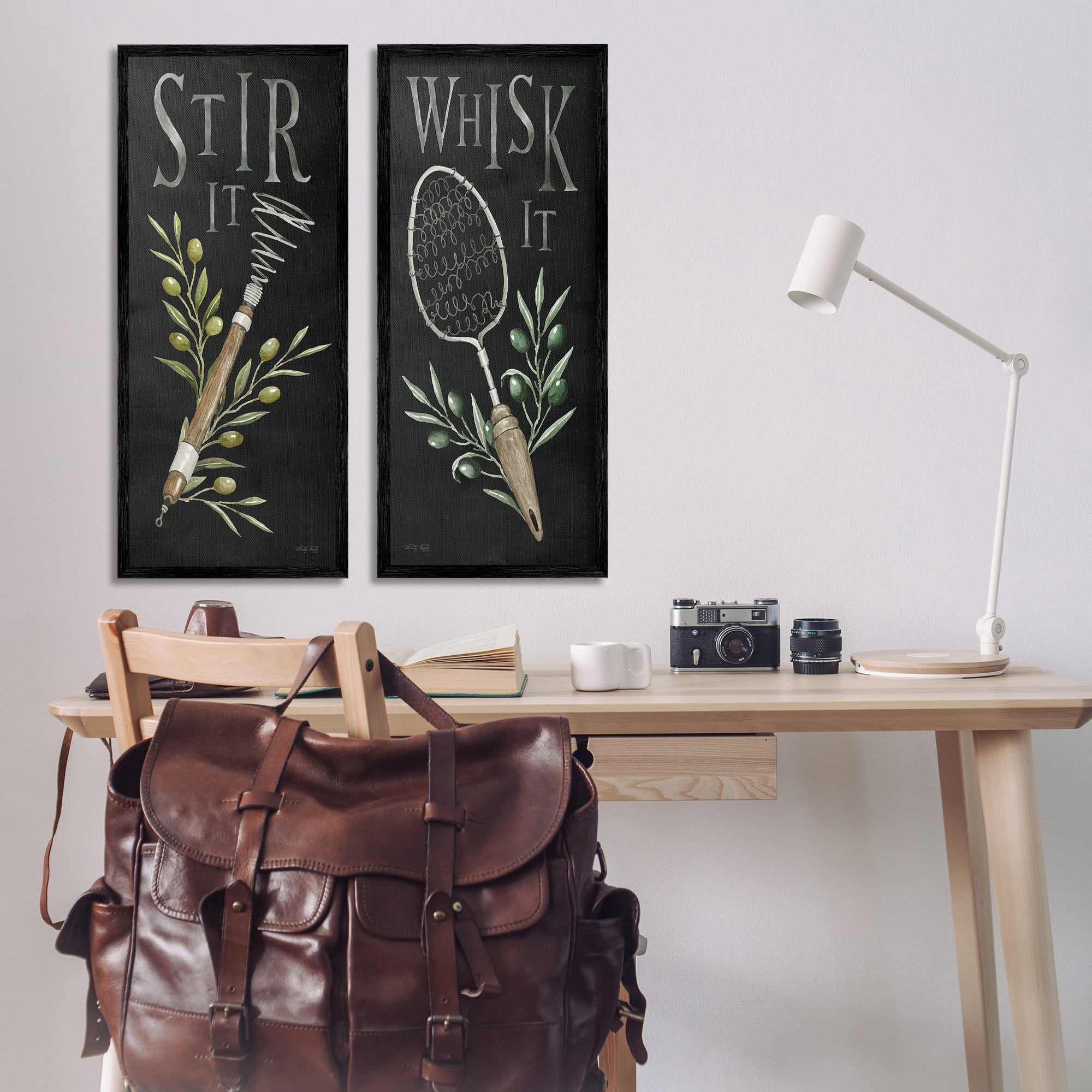 Stupell Industries Vintage Kitchen Phrases Botanical & Floral Painting Black Framed Art Print Wall Art, 13 x 30, Set of 2