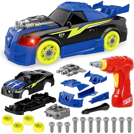 Take Apart Racing Car with Electric Screwdriver Tool, Fine Motor Skill Toy Car Construction Set STEM Building Learning Game with Light and Sound Gifts for Year Old Boys and Girls