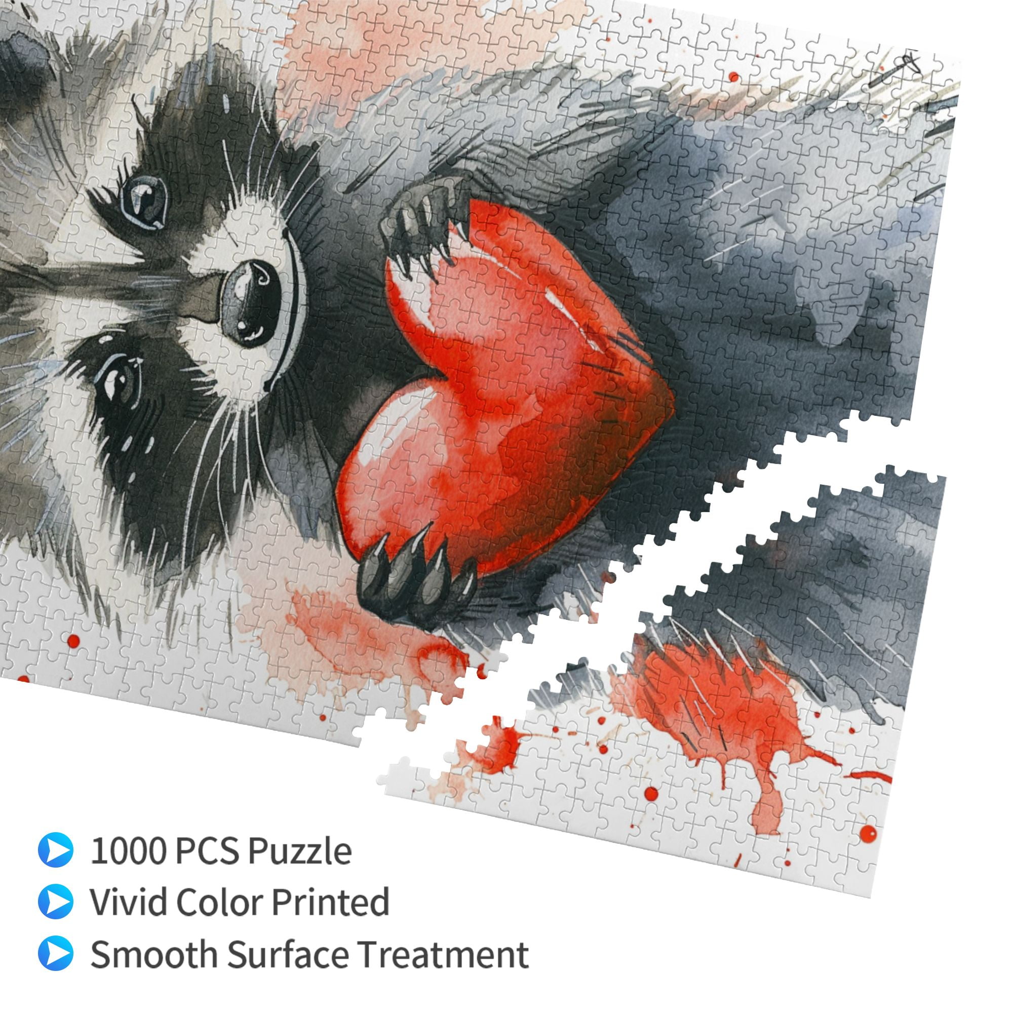 1000 pcs Raccoon's Love Wooden Puzzle 1000 Piece,Stress relieving pleasure,Unique Artwork for Animal,Creative Activity Hobbies for Adults,Impossible Hard Difficult Challenging Puzzles for Adults