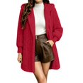 thumbnail image 2 of Women's Hooded Cardigan Jacket Long Loose Open Front Fleece Coat Fall Winter Cable Knit Causal Jacket, XL, 2 of 7