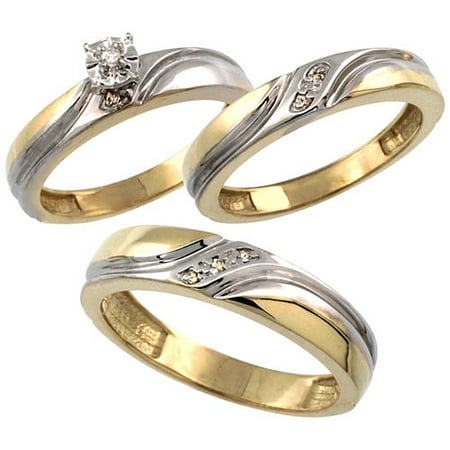 Gold Plated Sterling Silver Diamond Trio Wedding Ring Set His 5mm & Hers 4mm 0.062 cttw Ladies 5-10; Men 8 to (The Best Wedding Rings In The World)
