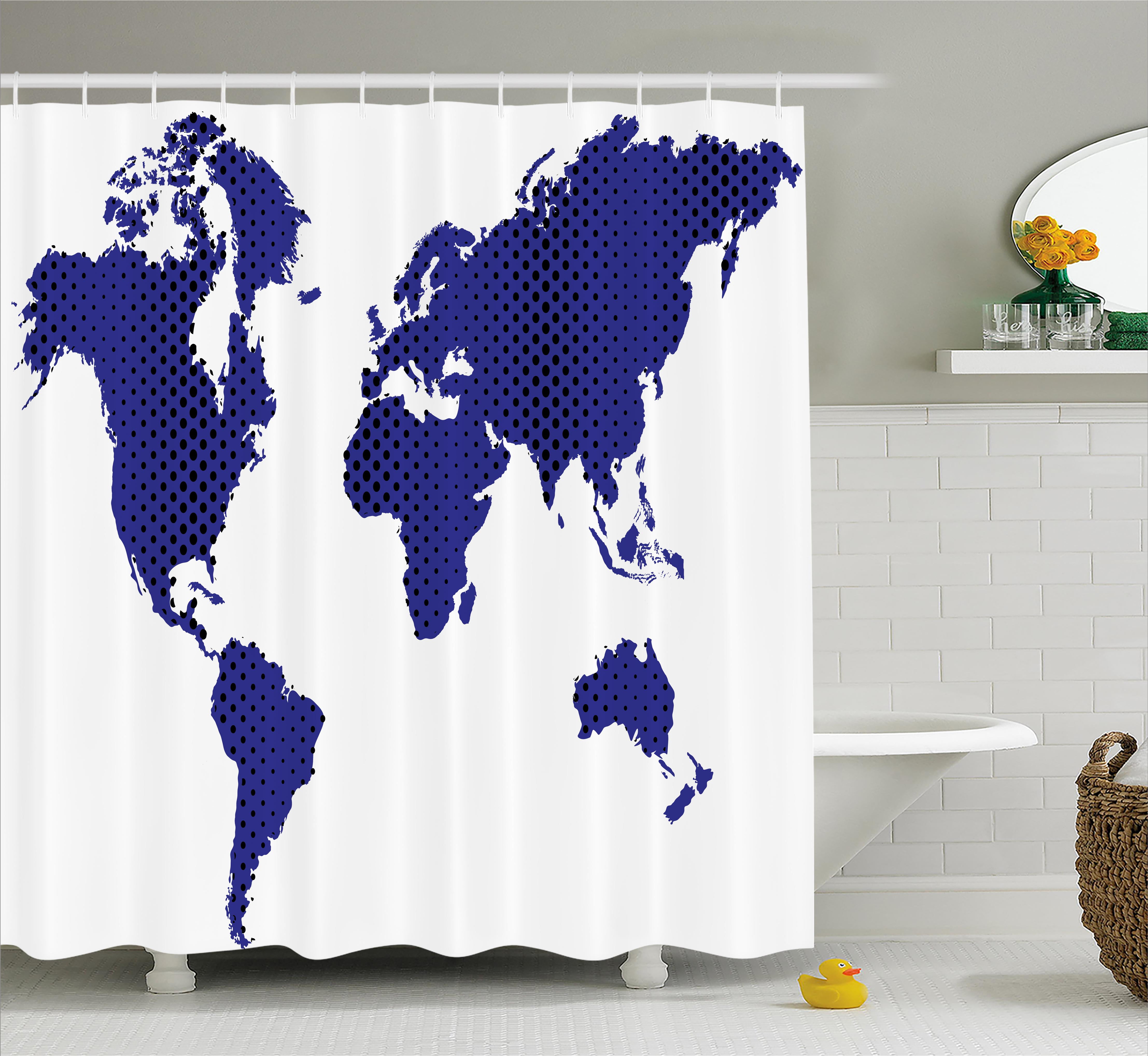 Navy Blue Shower Curtain Fabric Bathroom Decor Set with Hooks 4 Sizes Available