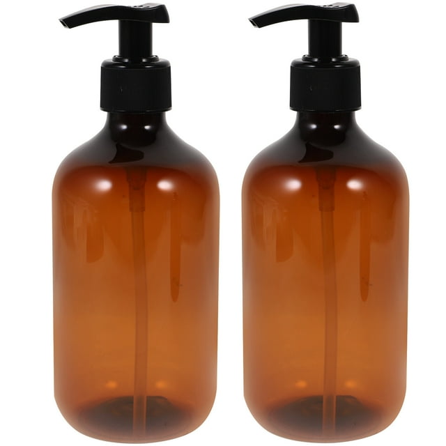 2pcs 500ml Pump Bottles Empty Refill Plastic Lotion Bottles Shower Gel Shampo Subpackaging Bottles (Brown)