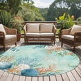 thumbnail image 4 of Round Rug 5Ft Washable Non-Slip, Teal Beach Coastal Circle Area Rugs for Living Room Bedroom, Summer Nautical Coral Shell Botanical Indoor Floor Mats Carpet Runner for Home Decor Aesthetic, 4 of 8