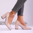 thumbnail image 4 of Xfvqtps Blue Patterned Heels for Women Pointed Toe Chunky Block Heel Fabric Dress Pumps Casual Party Shoes for Special Occasions and Outings, 4 of 9