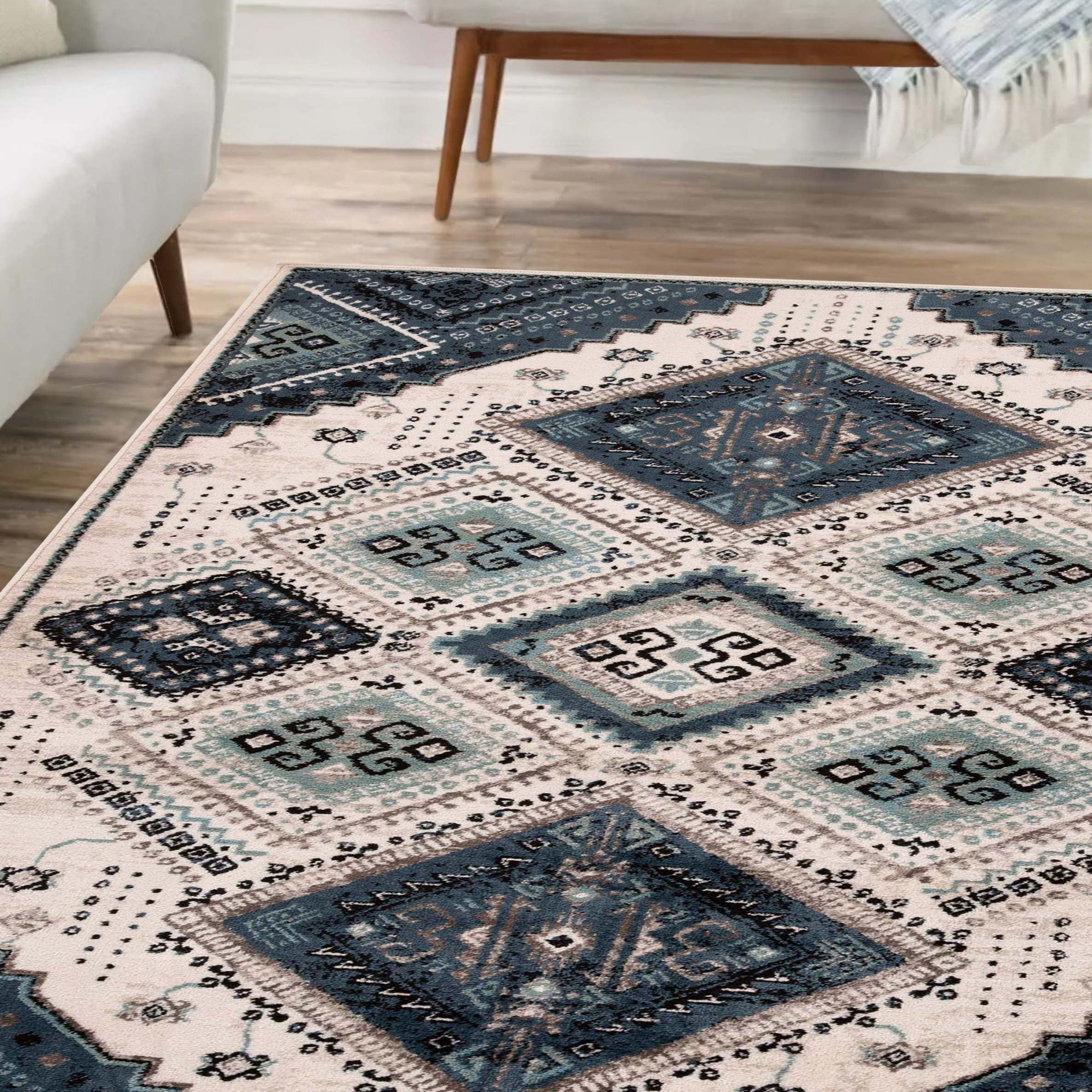 Superior Poway Geometric Indoor Area Rug, 8' x 10', White-Navy