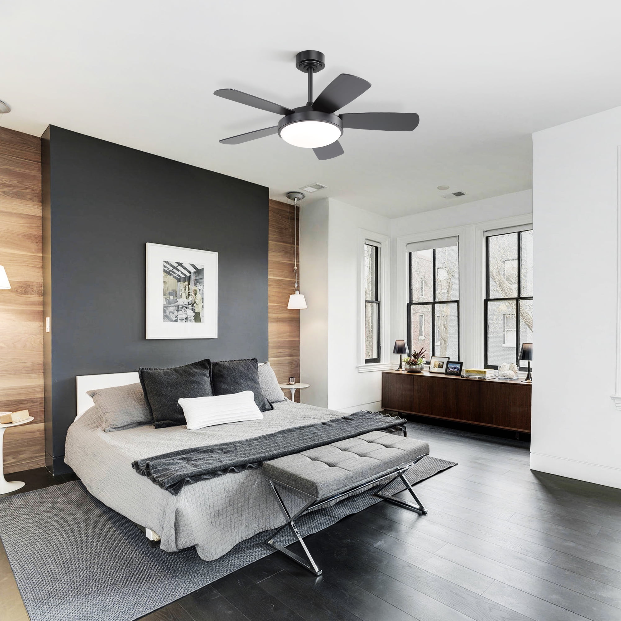 Sofucor 42'' Ceiling Fan with Lights and Remote for Bedroom Black