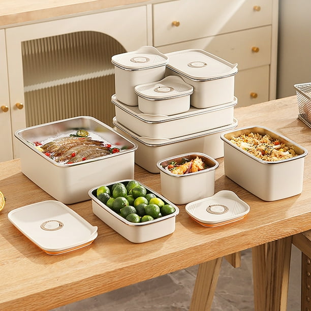 Recipiente Hermético de Acero Inoxidable Apto para Microondas, 1 Unidad, Beige, Grado 403, 23 X 19 X 9 Cm, Hermético, Sin Bpa, para Uso Doméstico, Cocina y Restaurante.