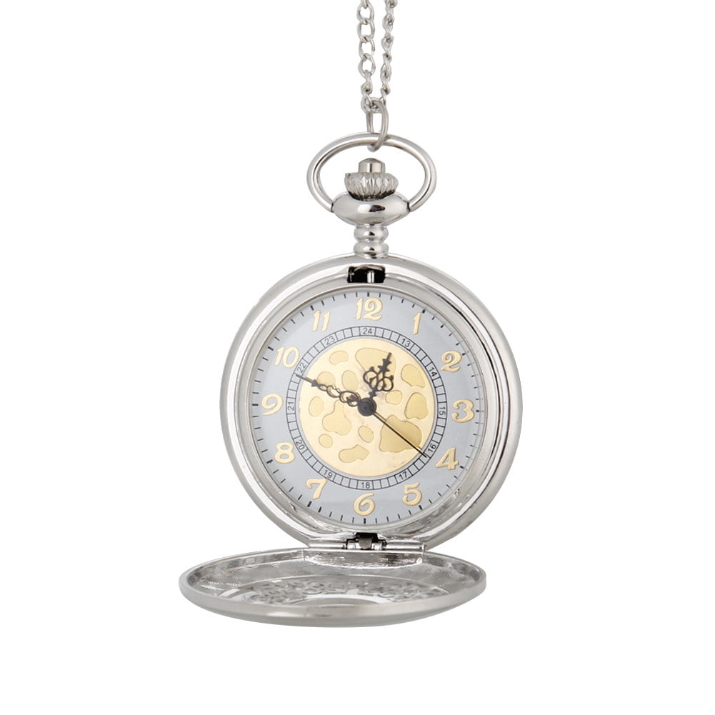 Vintage Large Gold Face Pocket Watch Necklace Women Men Chain Quartz Watches