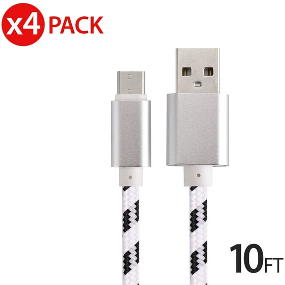 4x 10FT USB Type C Cable Fast Charging Cable USB-C Type-C 3.1 Data Sync Charger Cable Cord For Samsung Galaxy S9 S9  Galaxy S8 S8 Plus Nexus 5X 6P OnePlus 2 3 LG G5 G6 V20 HTC M10 Google Pixel XL