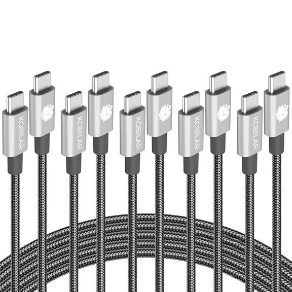 Kobilar USB C to C 240w cable, Braided Type C Charger Fast Charging Cable for iPhone 16 15 Pro Samsung S24 S23 Laptops MacBook iPad Switch Steam Deck etc.5pack-6.6ft(silvery)