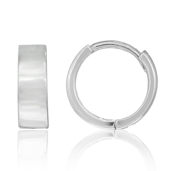 Sterling Silver Square Edge Shiny Huggie Hoop Earrings 3.8x11 Mm