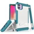 thumbnail image 1 of Case for iPhone 11, White/Turquoise Tri-Shield [Military Grade] Rugged Cover with Metal Kickstand [Includes Wrist Strap Lanyard] for Apple iPhone 11 (2019, 6.1" Model), 1 of 10