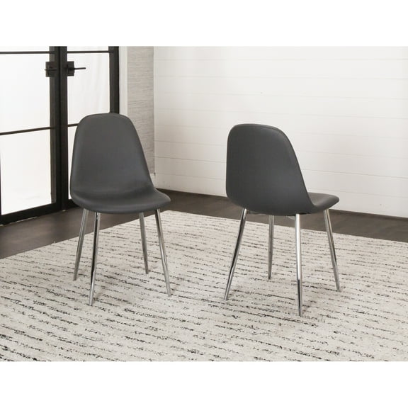 Venu Charcoal Dark Gray Faux Leather Dining Chairs with Chrome Legs Set of 2