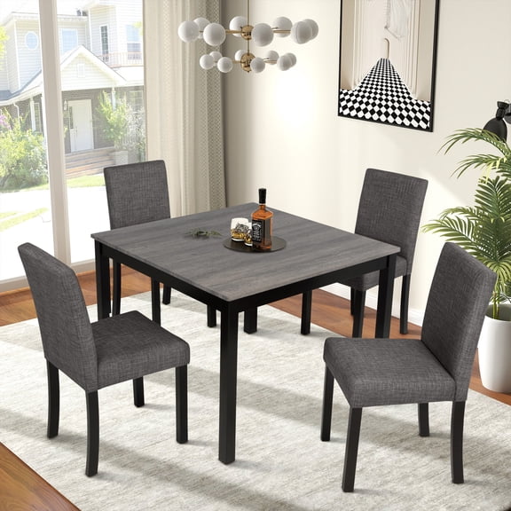 Aukfa 5-Piece Dining Table Set for 4, Modern Table and 4 Upholstered Chairs with Padded Seats and Backrests for Home, Apartment, Gray
