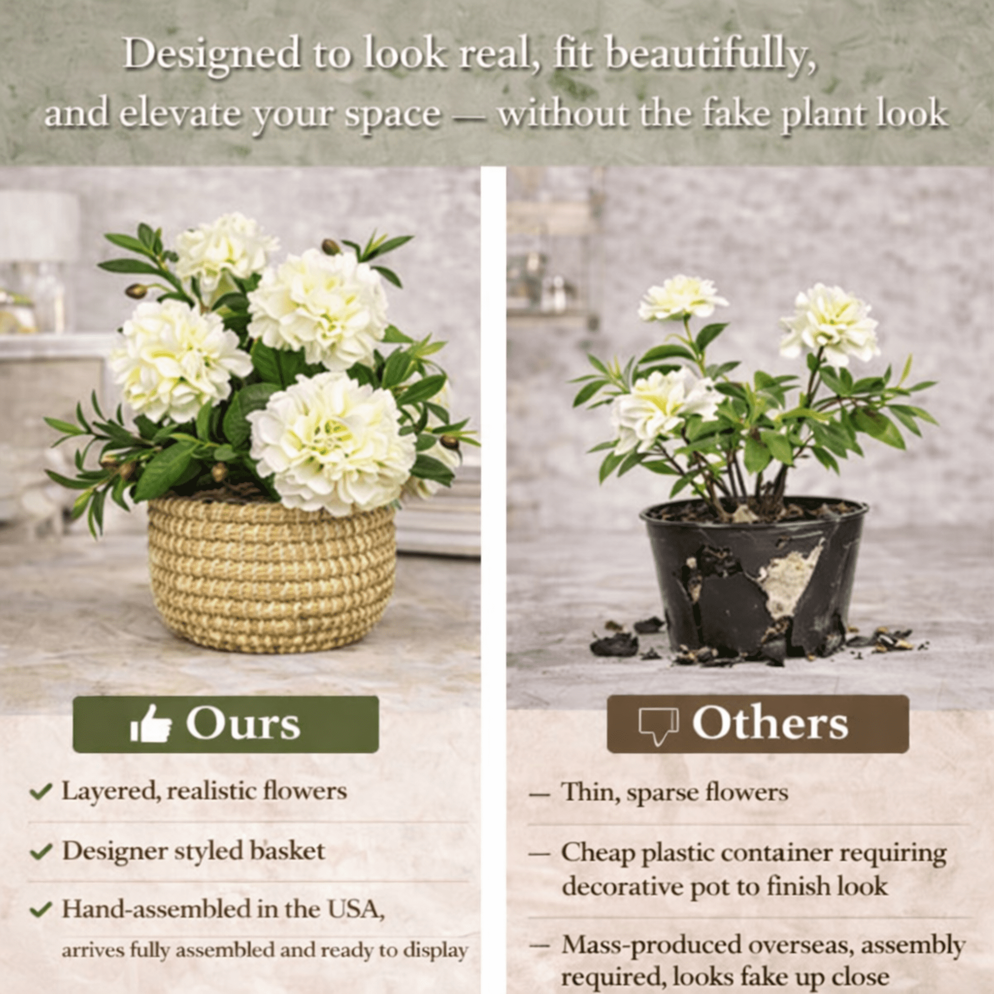 Artificial Plant, 1.67ft Artificial White Hydrangea Plant with Olive Branches in a White Basket by LCG Florals, Faux Designer Fake Indoor Tree for Living Room, Office, and Home Décor