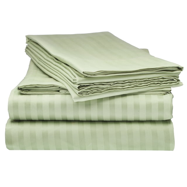 ELAINE KAREN 1800 Series - Soft Brushed Microfiber - Striped QUEEN Bed Sheet Set, Sage
