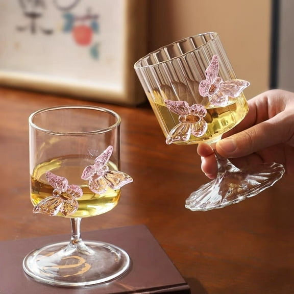 Butterfly Wine Glass - Luxurious February 14 Festive Drinkware, Environmental Glass Tumbler for Wine, Juice & Beverages, Stylish Home Bar & Party Decor for Couples & Celebrations, 3.1*5.1in, B