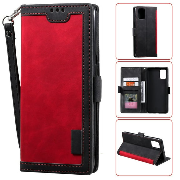 Dteck Retro Wallet Case For Samsung Galaxy A51 4G (6.5 inches),Magnetic Leather Cards Holder Case With Strap Kickstand Shockproof Rubber Hybrid Cover,Red