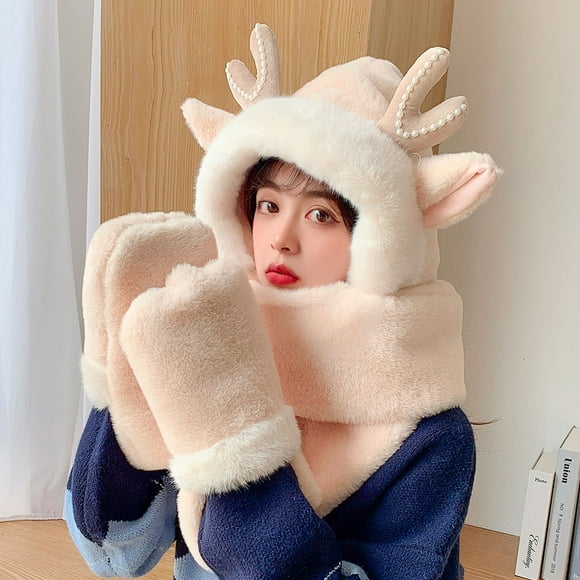 Hat Scarf Gloves Women Cute Cartoon Thick Hat Ear Protectors Warm Plush Hat Thickened Cute Little Bear Plush Hat Windproof Ear