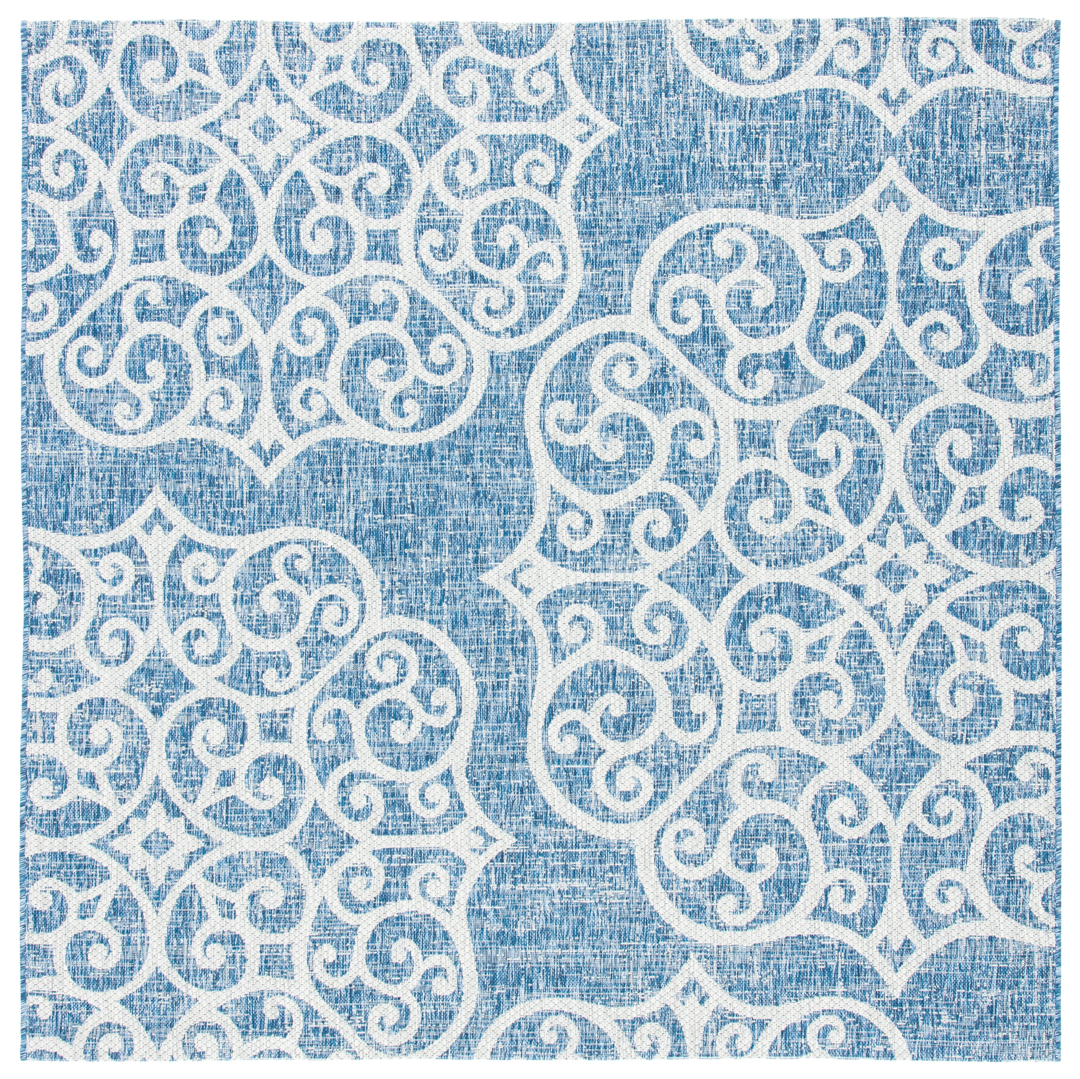 SAFAVIEH Courtyard Caylee Botanical Indoor/Outdoor Area Rug, Navy/Grey, 6'7" x 6'7" Square