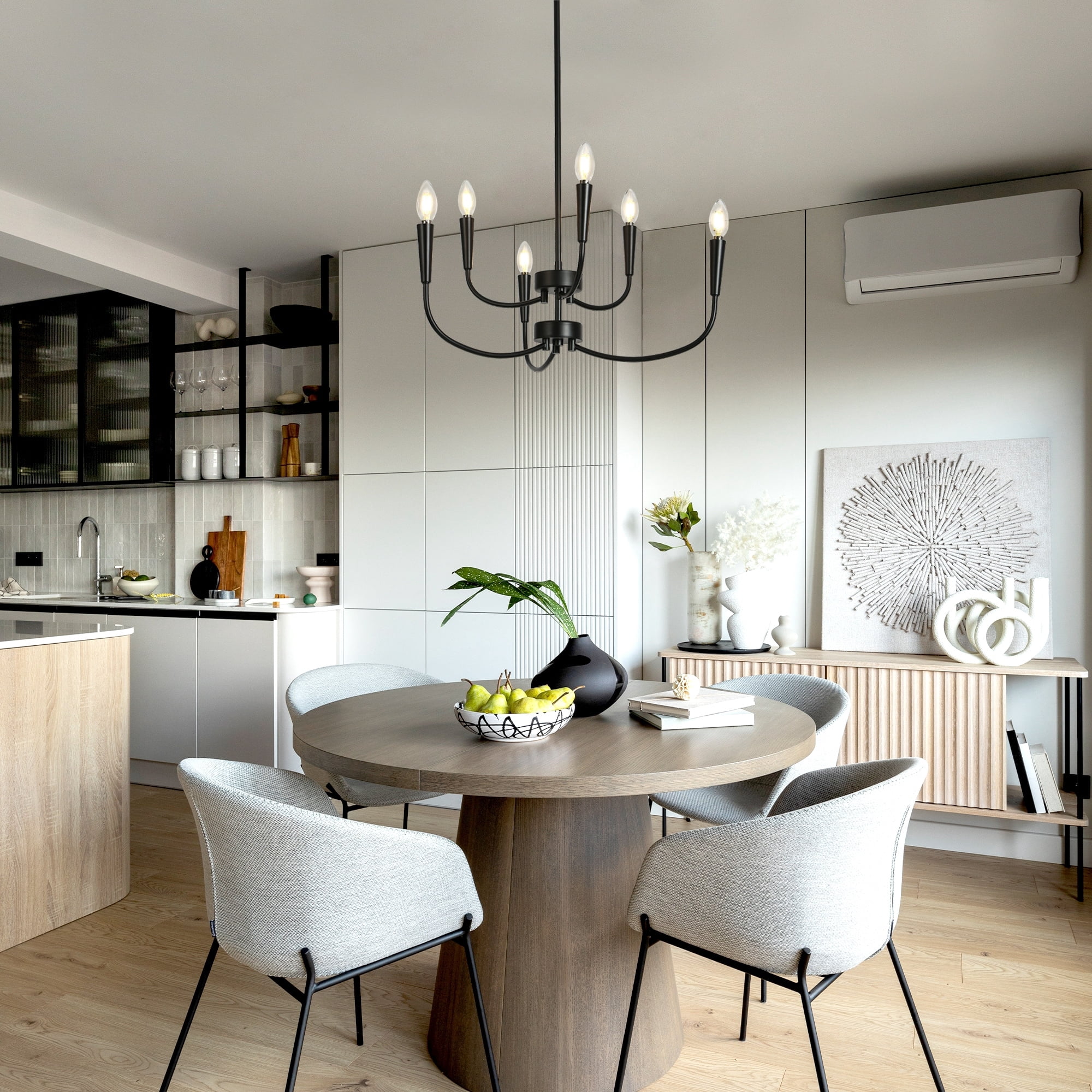 LNC Trucatinon 6 -Light Matte Black Metal Chandelier