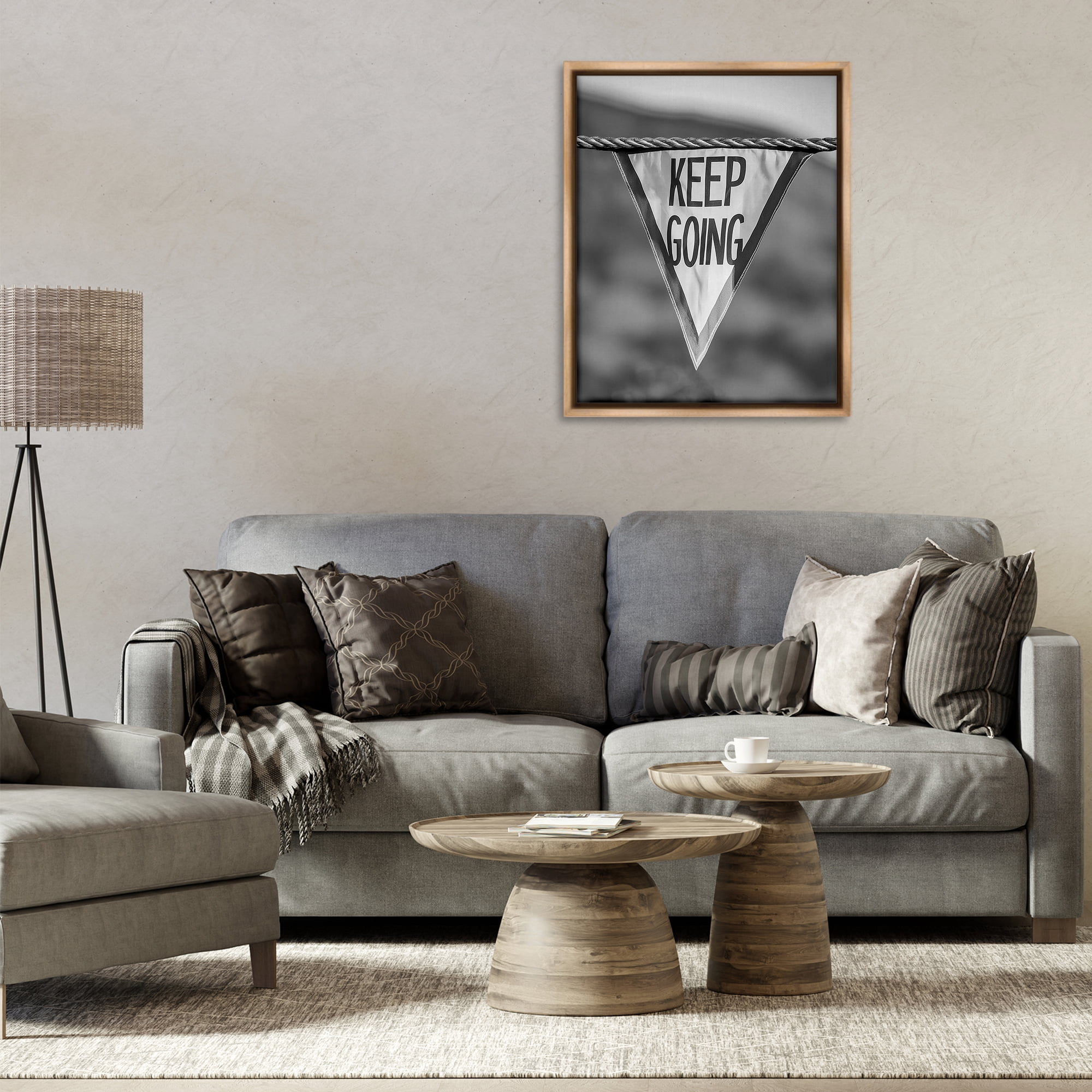 Stupell Industries Keep Going Pennant Text & Numbers Photography Brown Floater Framed Canvas Art Print Wall Art, 25 x 31