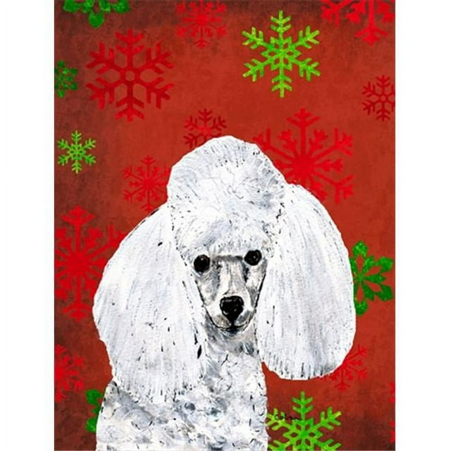Carolines Treasures SC9749CHF White Toy Poodle Drapeau de Vacances Flocons de Neige Rouges Toile Taille Maison