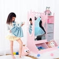 thumbnail image 2 of Garvee Girls' Dress Up Storage with Light & Mirror, Kids Armoire with Clothing Rack and Storage Bin, Pink, 2 of 5