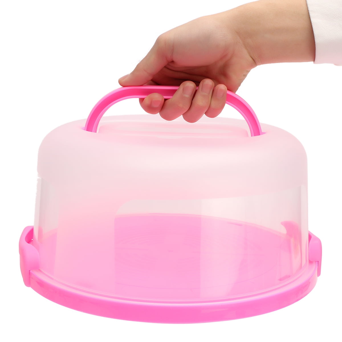 Portable Round Cake Dome Holder Container Carrier Handle & Clip Lock