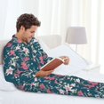thumbnail image 4 of Salouo Lilies Flowers Print Button-Front Long Sleeve Pajama Set for Men, Soft 2Pjs Men's Long Sleeve Sleepwear -Medium, 4 of 7