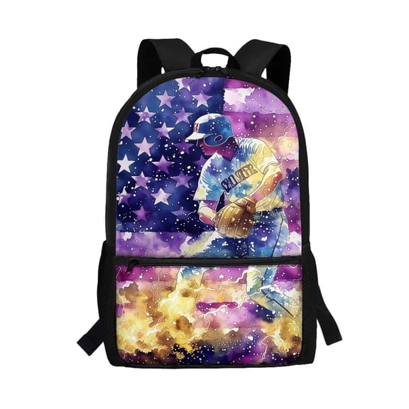 Binienty Purple Baseball Print 17 Inch School Backpack with Front Compartment Side Mesh Pockets Water Resistant Lightweight Bookbag for Middle School Students Daily Use
