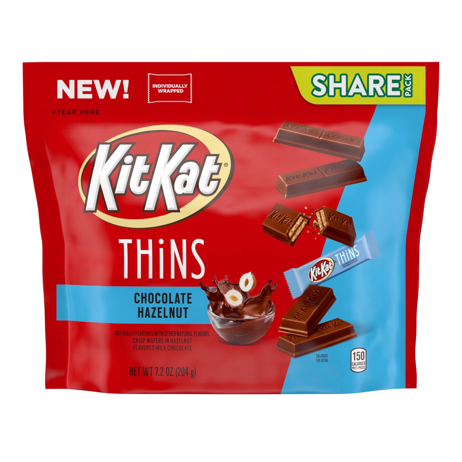 Kit Kat, THiNS Hazelnut Flavored Milk Chocolate Wafer Candy Bars, Individually Wrapped, 7.2 oz, Share Pack
