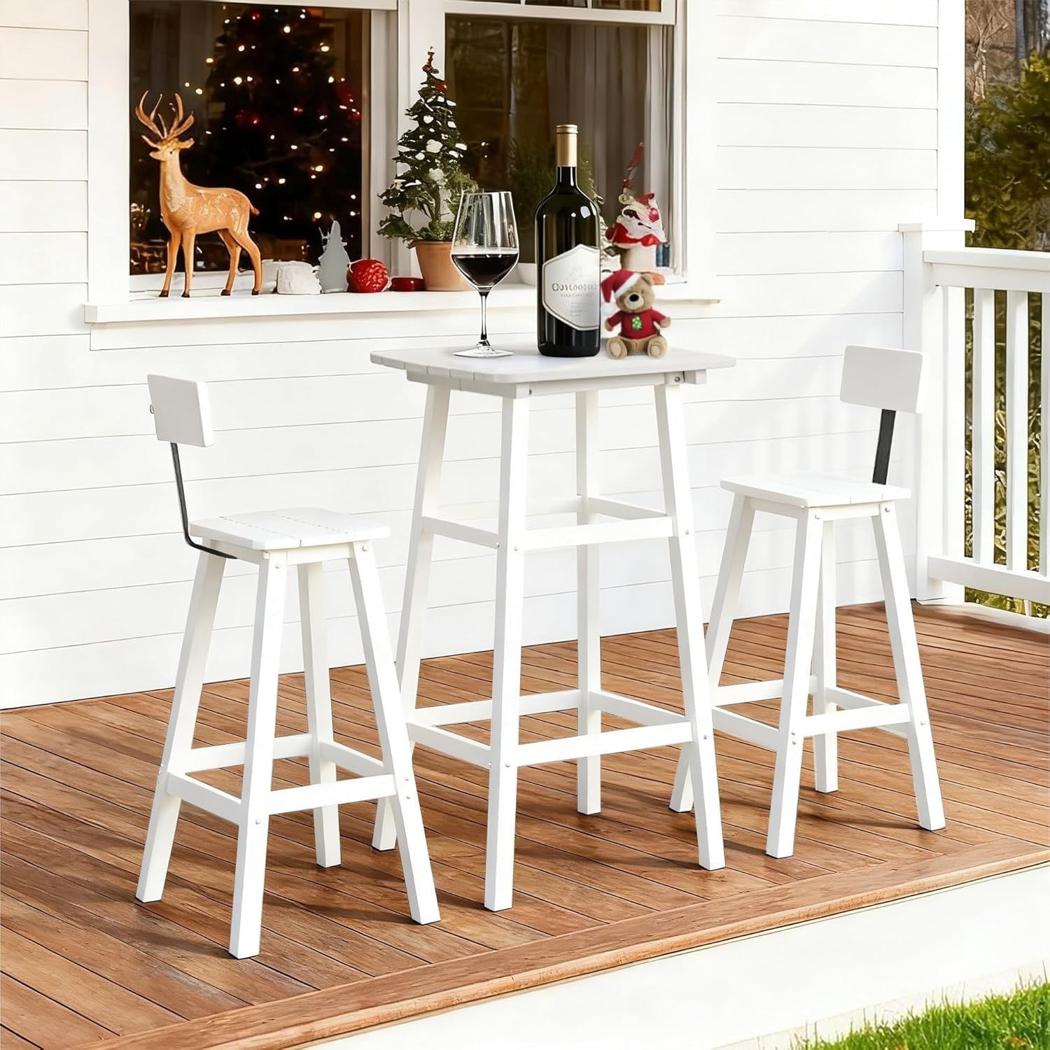 Outdoor Bar Table, HDPE Patio Bar Height Table, All Weather Bistro Pub Table for Deck Porch Backyard Garden, White
