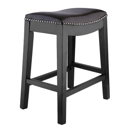 Leather Wood Stool Classic Backless Bar Stool Leather Cushions Seat Bench
