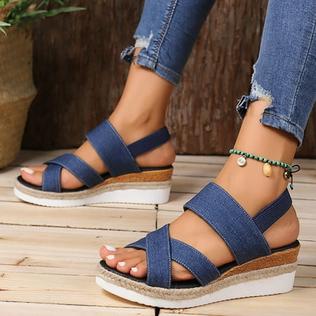 

Weekly Deals! Tejiojio Clearance Women s Cross Strap Fish Mouth Slippers Sloping Heel Casual Sandals