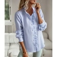 thumbnail image 4 of SWSMCLT Women's Button Up Top Textured Long Sleeve Blouse Ruched Work Dressy Blouses Soft Chiffon Ruffle High Neck Fall Spring 2024 Fashion Loose Fit Blue Large, 4 of 5