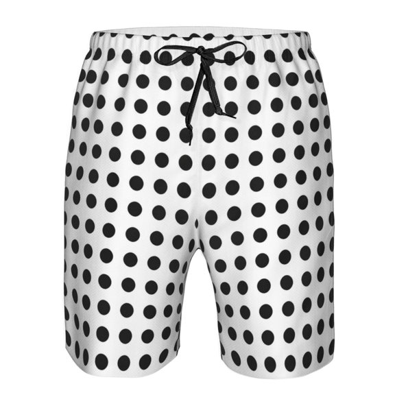 Men's Beach Shorts Black Polka Dot Pattern Board Shorts Summer Swim Trunks with Mesh Liner XX-Large