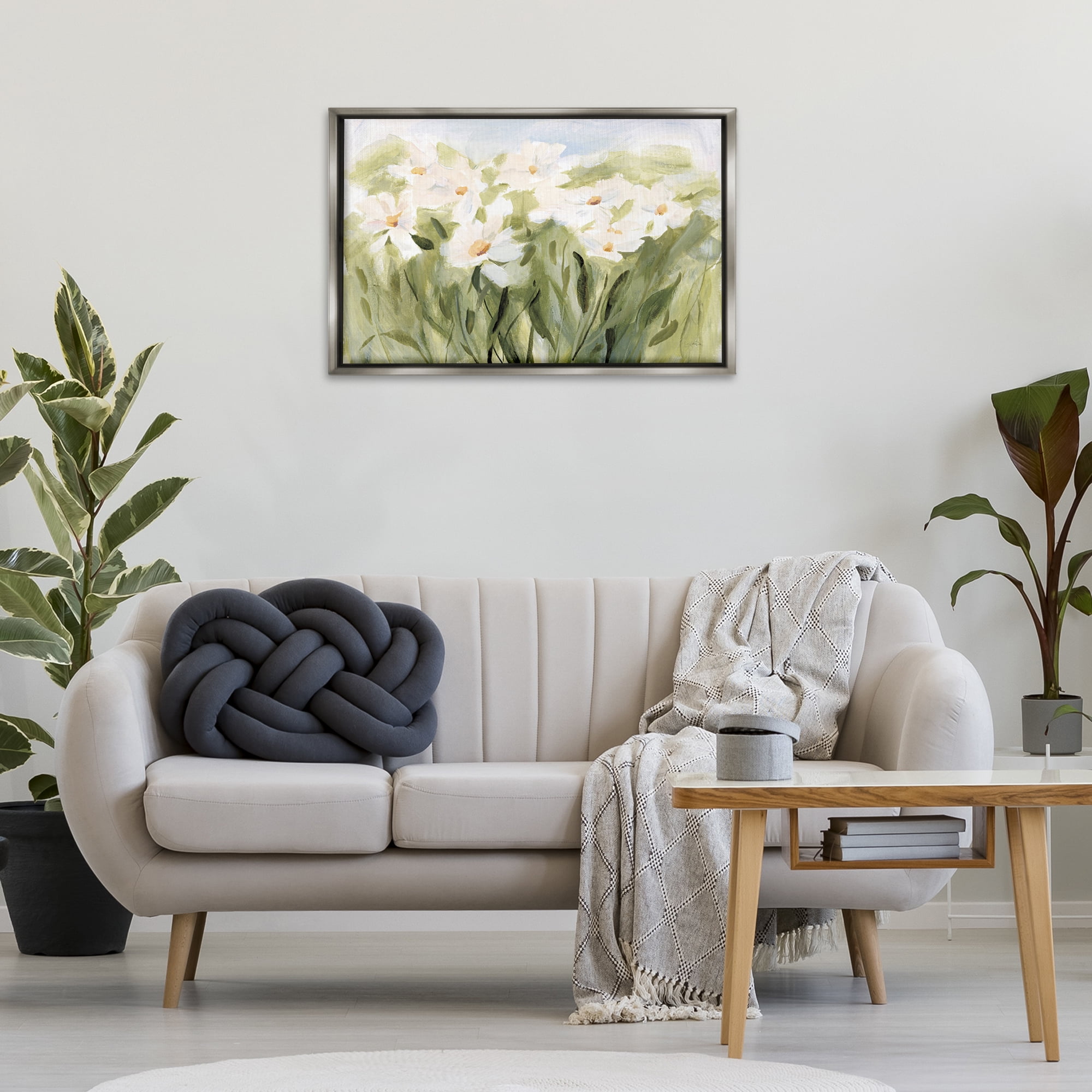 Stupell Industries Daisy Meadow View Botanical & Floral Painting Gray Floater Framed Art Print Wall Art, 31 x 21