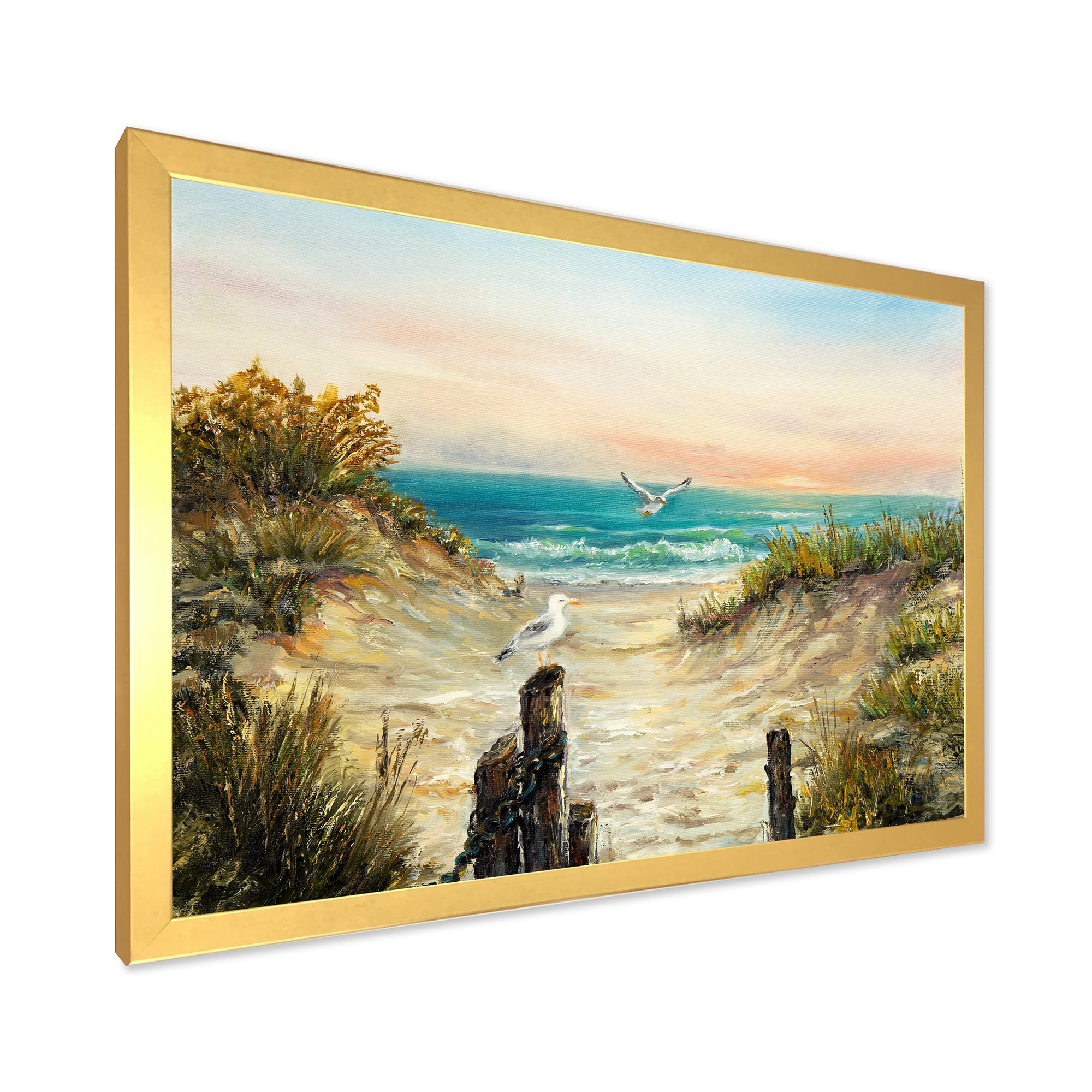 Pink Sunset Beach Ocean Photo on Canvas Print Framed Ready to Hang 