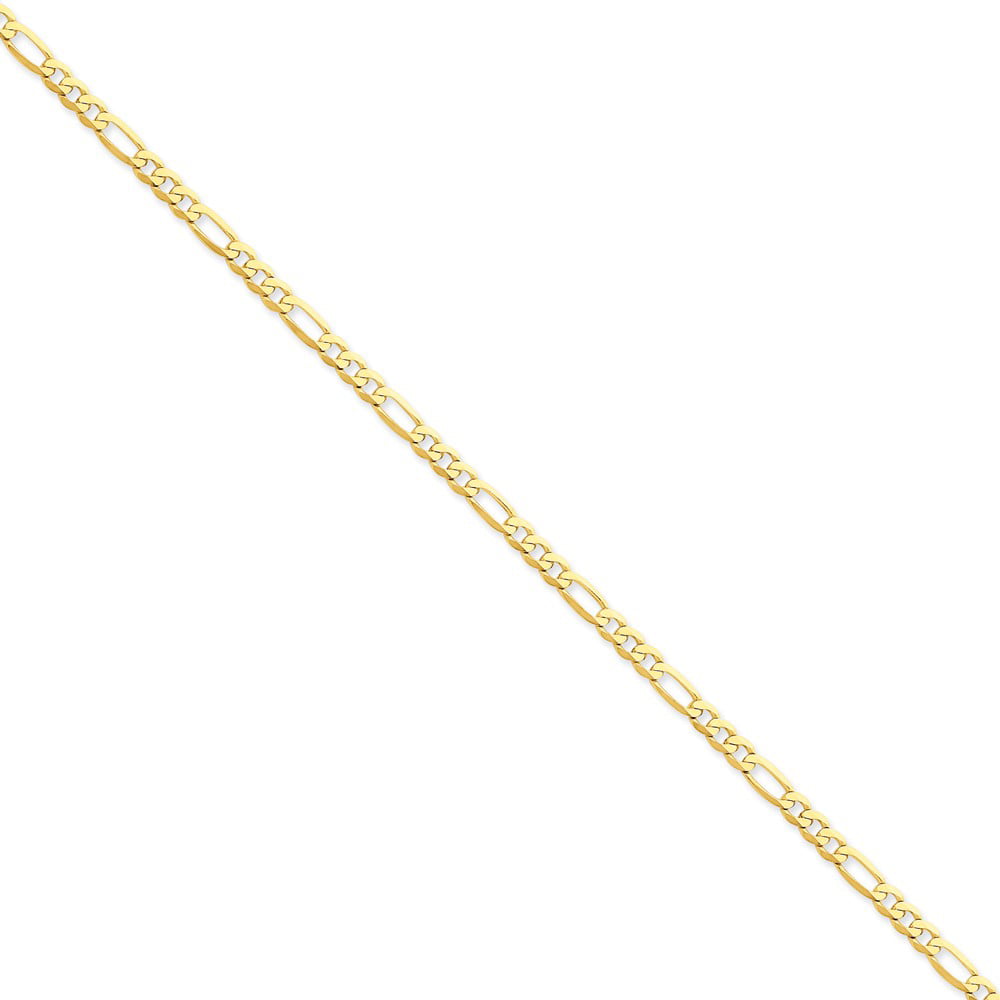 10k Yellow Gold 1.25mm Flat Figaro Chain Bracelet With Secure Lobster Clasp 7inch for Men Women 