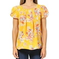 thumbnail image 5 of Women's Casual Floral Print Pleated Front Petal Cap Sleeve Round Neck Tee Blouse Top, 5 of 6