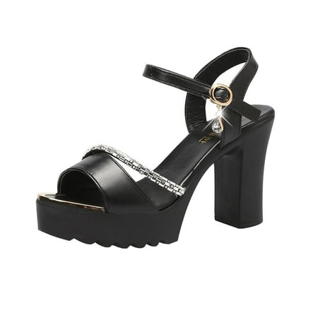

Kukoosong Heeled Sandals Womens Summer Casual Round-toe Sandals High-heeled Platform Metal Buckle Fashion Womens Sandals Black 38