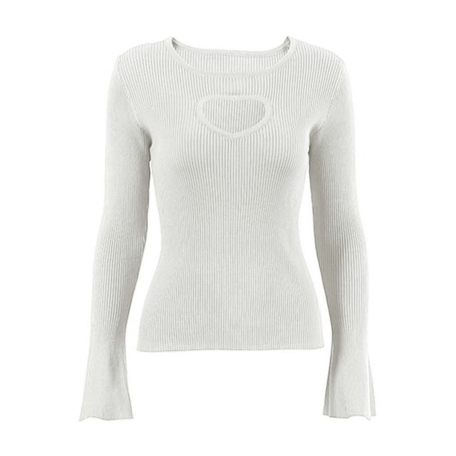 TSADFHJI Hauts Mignons pour Femmes Été Cœur Creusé Col Rond Manches Évasées T-Shirt L Blanc