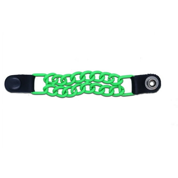 Daniel Smart Motorcycle Vest Extender - Plain Silver Double Chain with Powder Coated Neon Green Design with Snap Buttons
