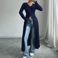 thumbnail image 2 of Htigea Women's Button Down Long Shirts Cardigan V Neck Open Front Tops Fall Casual Going Out Top Blue M, 2 of 5